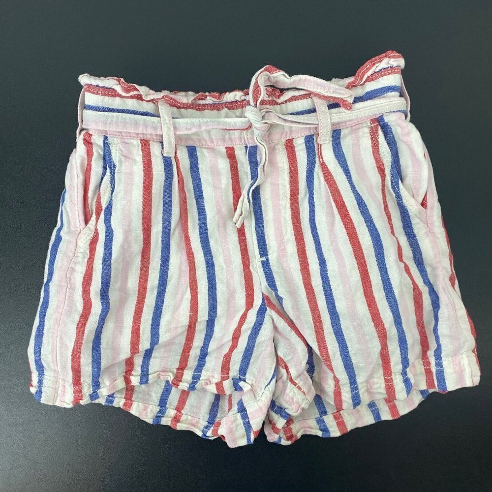 Gap Kids Girls Shorts Size S 6/7 Linen Cotton Striped Paperbag Red White Blue